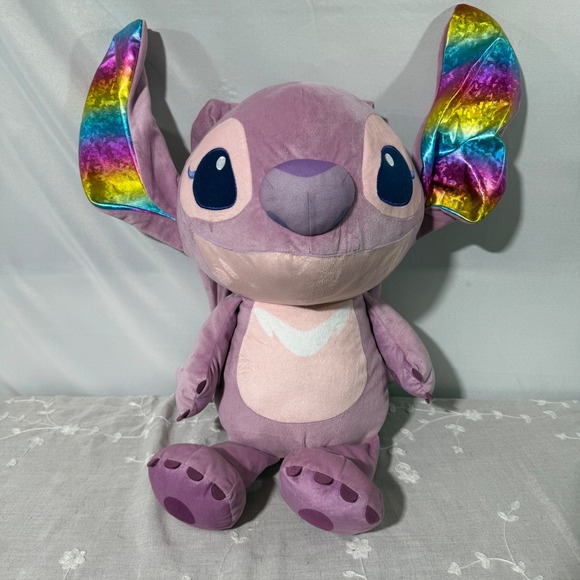 Disney Angel Plush‎ Lilo & Stitch Rainbow Ears Heart Back Kids Toy - Picture 1 of 9